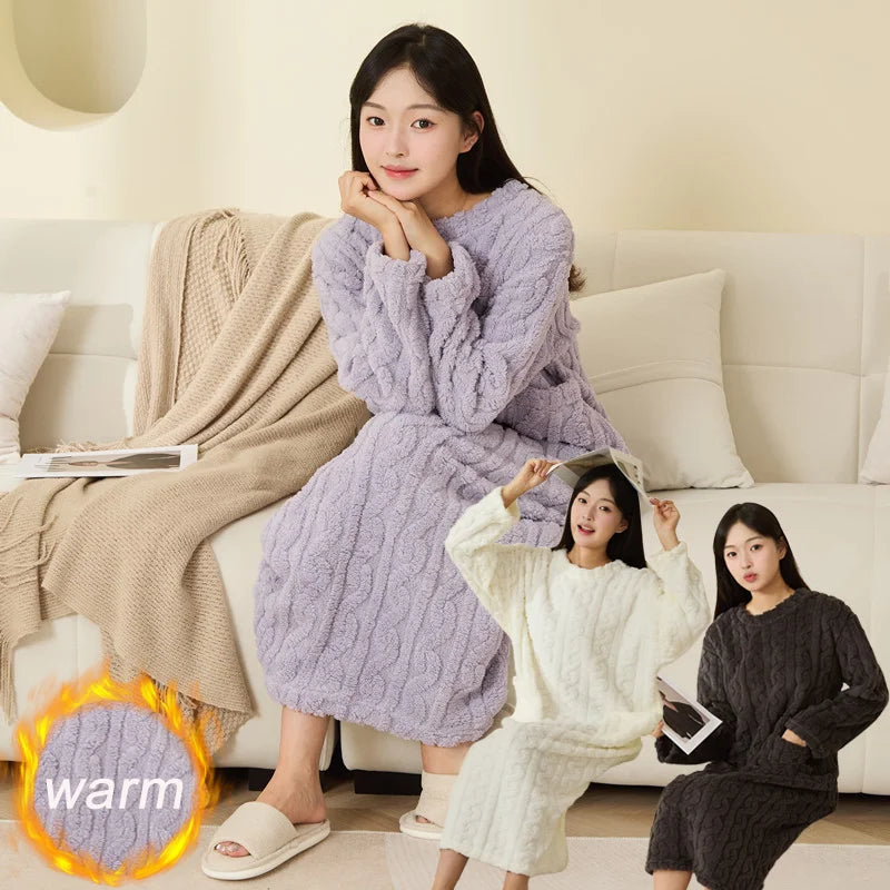 Women's Padded Coral Fleece Robe Dress - Thick Winter Bathrobe - photo 2