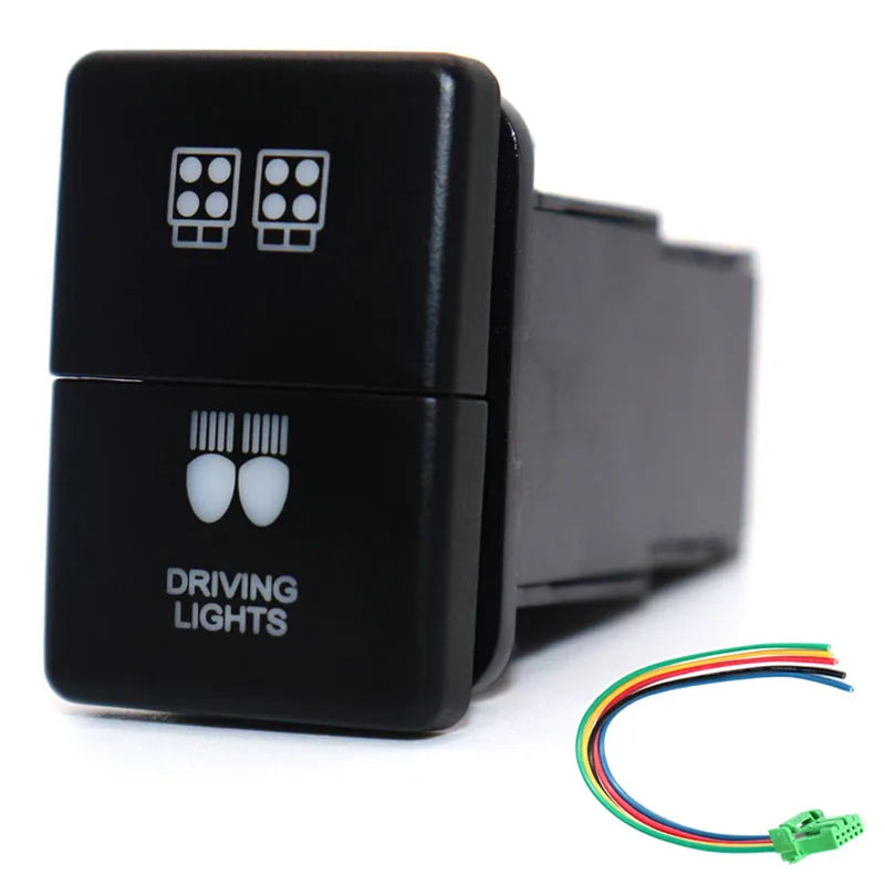 12V Dual Push Button Switch ON-Off Blue/Green Backlit 32.5mm X 22mm for Toyota 4Runner Hilux Prado RAV4, with Connector Wire