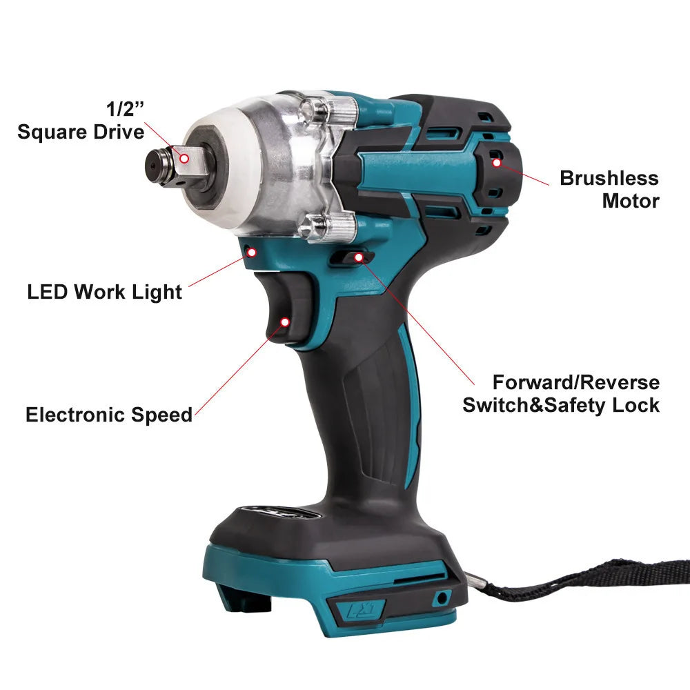 520N.M 1/2 inch Cordless Brushless Electric Wrench Angle Grinder 18V Battery Impact Wrench For Makita Battery Power Tool Wrench