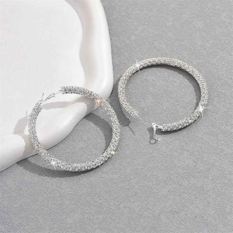 Women's Big Full Crystal Circle Hoop Earrings Fashion Party Wedding Accessory Boucle Oreille Femme Classic round Metal Earrings