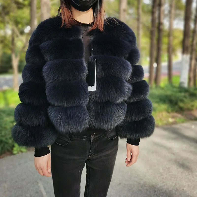 Women's Fox Fur Coat with Detachable Sleeves