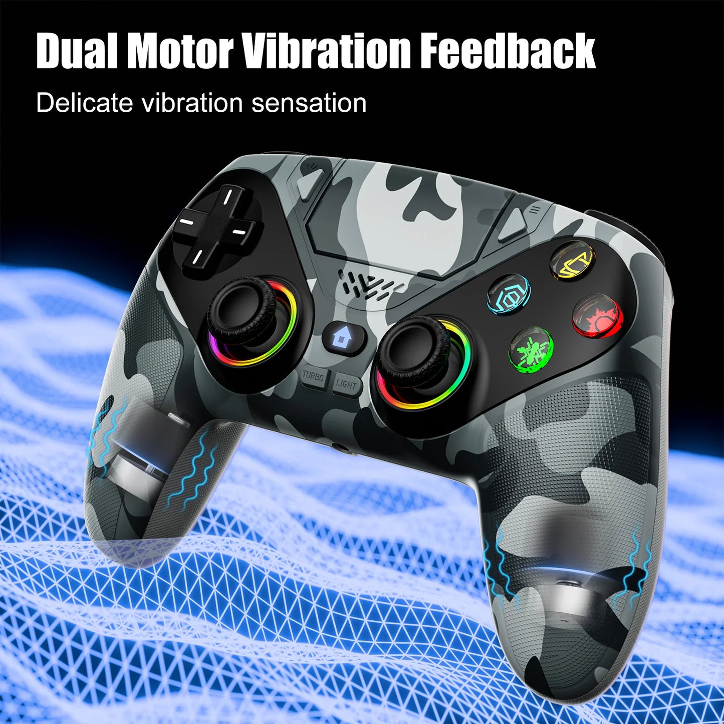 Controller For Playstation 5/PS5 Pro/Slim/PC,6-Axis Gryo No Drift RGB Wireless Gamepads Marco/Turbo Game Joystick Remote Control