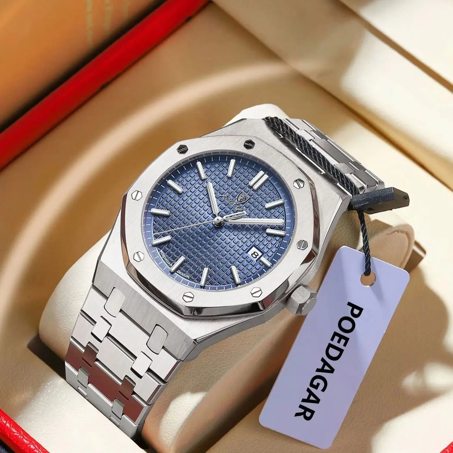POEDAGAR Men's Quartz Watch — Stainless Steel, Luminous Dial