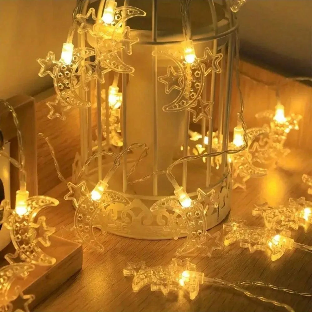 1pc Three Stars Moon String Lights - 59.06/118in LED Fairy Lights for Ramadan, Home Decor, Bedroom, Party, Islamic Festival