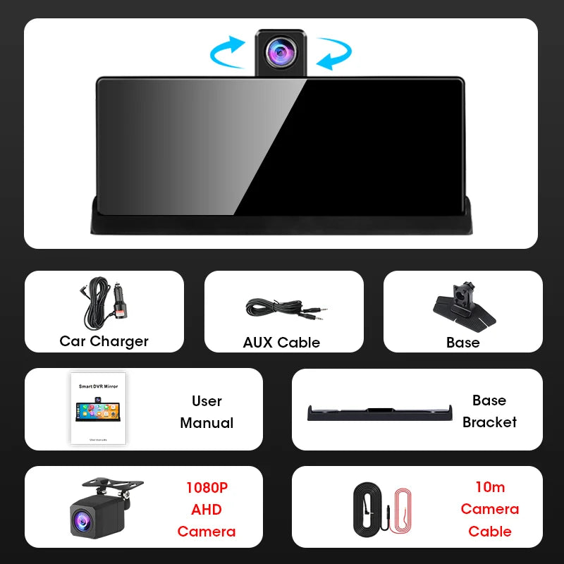10.26" 4K Dash Cam with Wireless CarPlay & Android Auto — GPS Navigation, 5G WiFi, Rear-View Camera