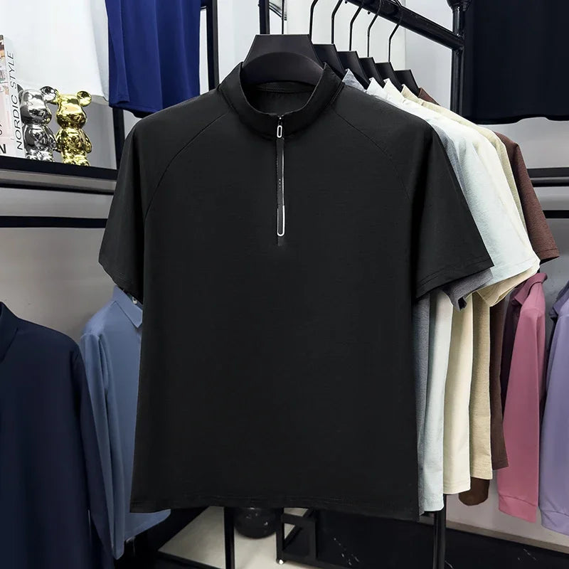 Men's Half-Zip Mandarin Tee - Cool-Touch Raglan, Breathable Knit