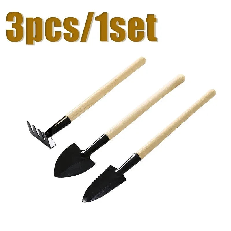 3pcs/set Rake and Shovel Set Mini Gardening Tool Set Garden Potted Flower Soil Loosening Planting Transplanting Hand Tool Kit