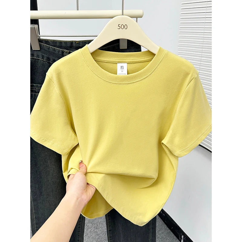 Women's Solid Short Sleeve Tee — Casual Y2K Top