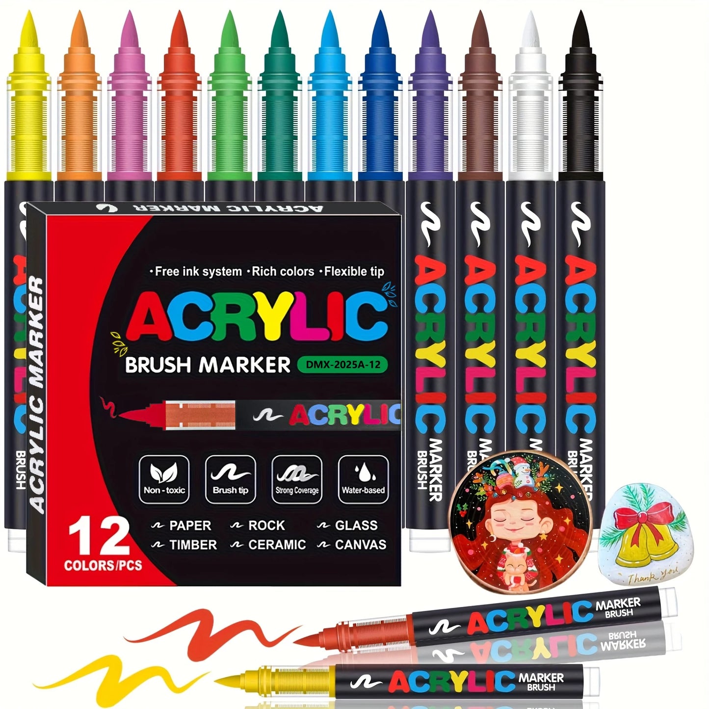 12-366 Colors Acrylic Painting Marker Waterproof Acrylic Brush Marker Professional Acrylic Marker Set DIY Coloring Art Supplies
