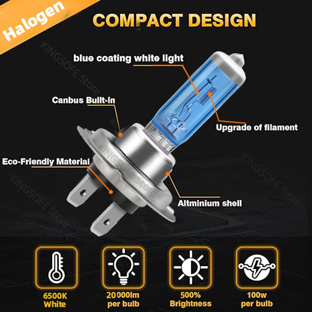 H7 Ultra High Performance 24-100W Halogen Headlight Bulb H1 H8 H9 H11 HB3 HB4 5202 9145 H4 880 H13 9012 High Low Beam Fog Light