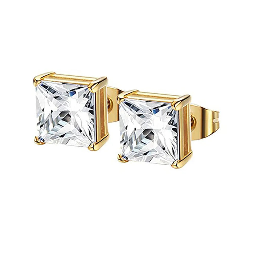 1-2 Pairs Hypoallergenic 316L Stainless Steel Square Round CZ Stud Earrings Sensitive Ear Studs Jewelry Set for Men Women 3-8MM