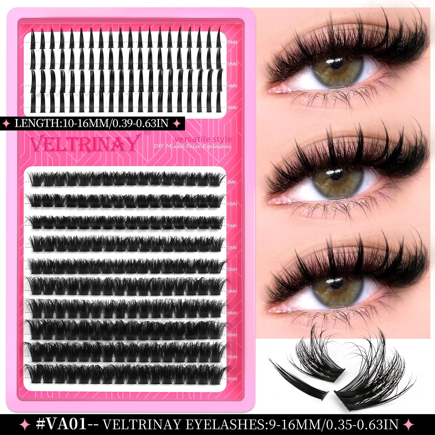 VELTRINAY Fluffy Lash Clusters Manga Lashes Spikes Lashes Mixed Lash Tray Natural Faux Mink Lashes Eyelashes Extension Makeup