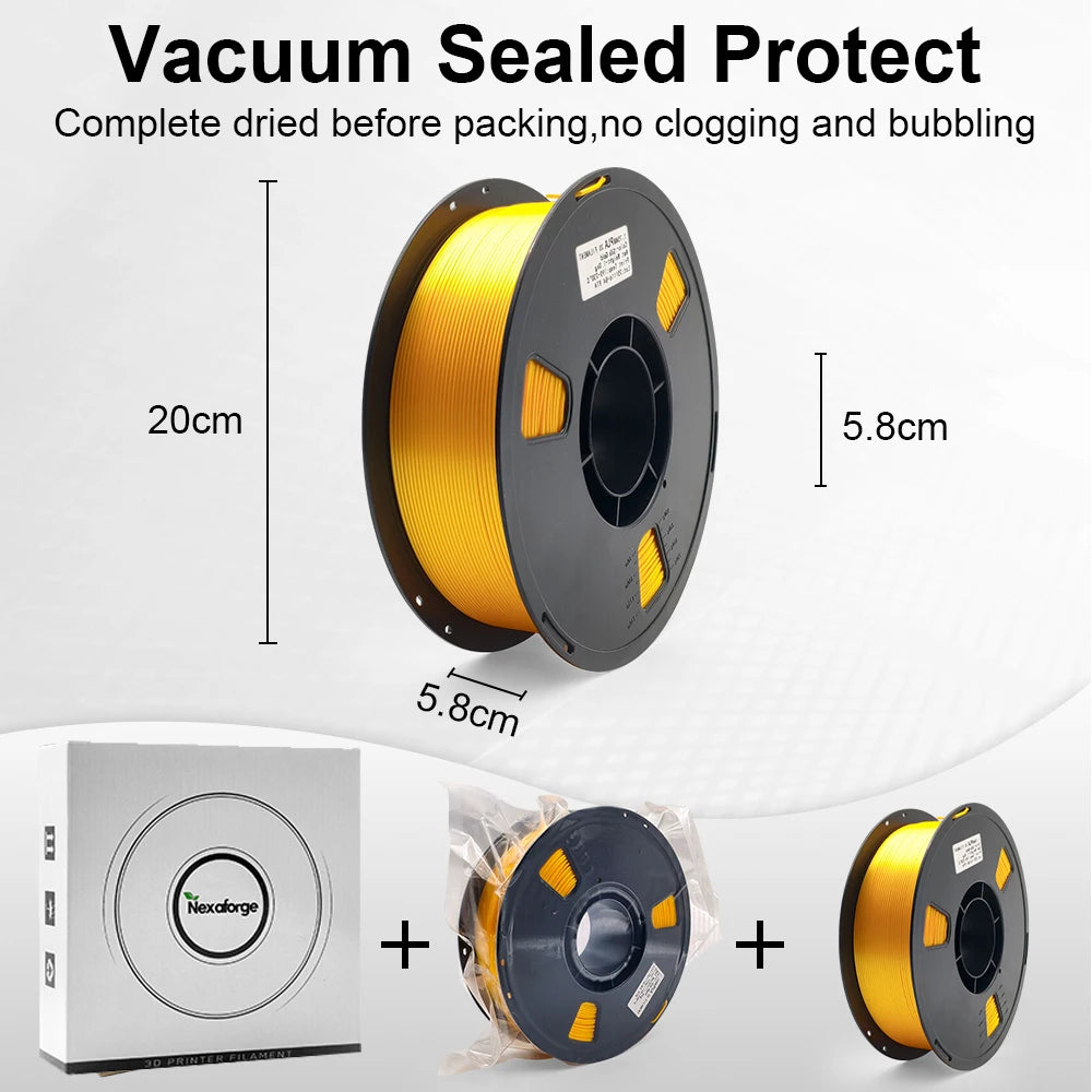 5KG Silk PLA Plastic Gold Sliver,3D Printer Filament 1.75mm 1KG/Spool Smooth Silky Consumable Fits for Most FDM 3D Printers