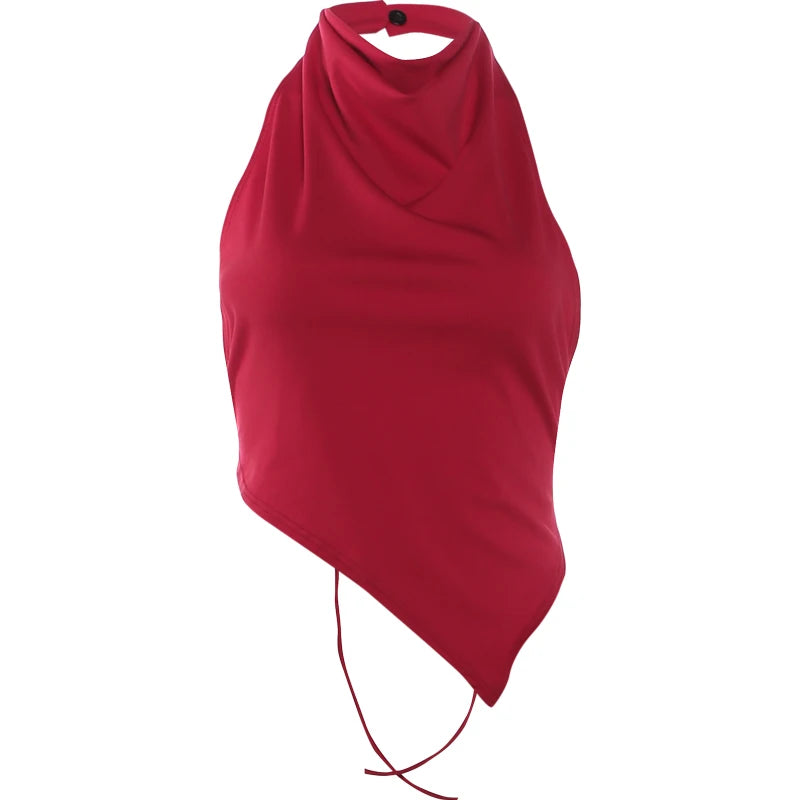 Sisterlinda Backless Tank Top Women Sexy Trend Halter Bandages Sleeveless Irregular Hem Classic Fashion Hottie Street Party Vest