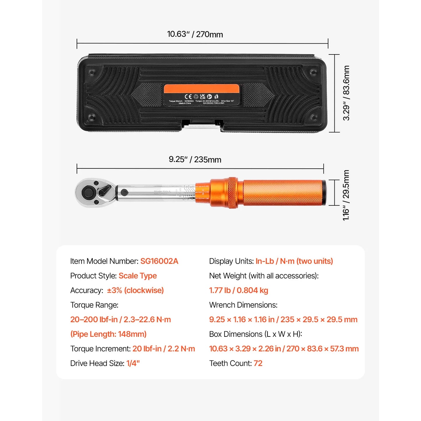 SucceBuy Mechanical Click Torque Wrench Set – Dual-Direction Adjustable Drive Wrench with Dual Range Scales | Multiple Torque Ranges | Auto & Precision Tool