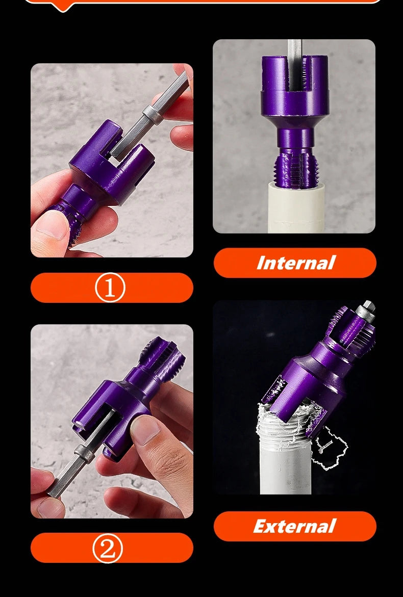 Pipe Threading Tool with Taps and Dies — Hex Shank Internal and External Thread Cutter