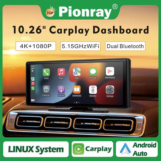 10.26" Portable 4K Dash Cam with Apple CarPlay & Android Auto