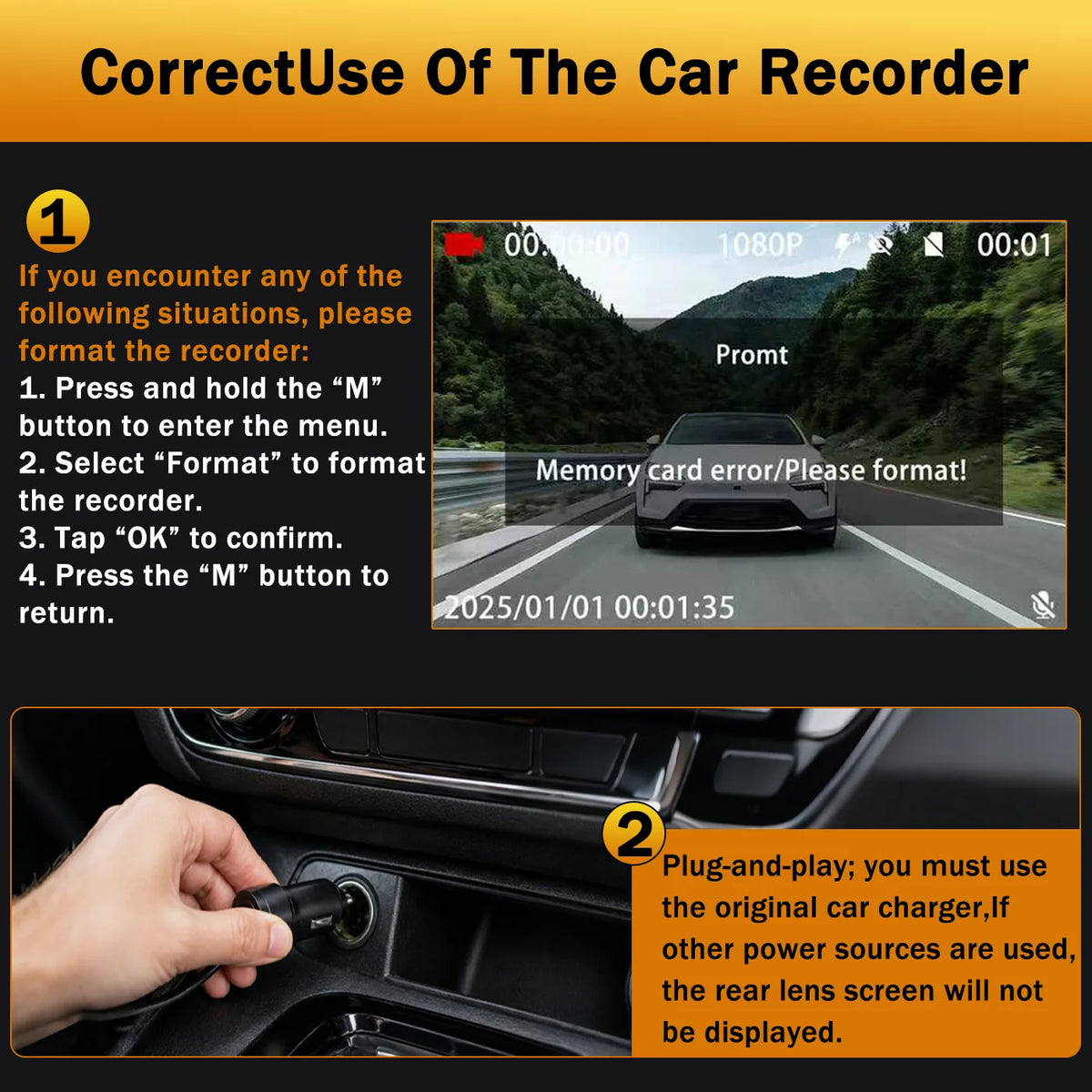 BCUOZ 4-Lens 360° Dashcam, 1080P Front + 720P Built-in Rear Left and Right Car Cameras, Super Night Vision, Loop Recording, G-Sensor, WDR, 12-24V Car Plug Power Supply, Optional 64GB Memory Card.