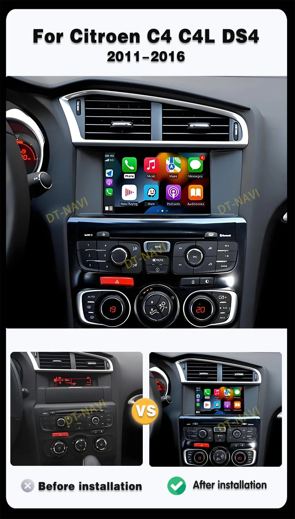 7" Car Stereo with Apple CarPlay & Android Auto, Compatible with Citroen C4, C4L & DS4