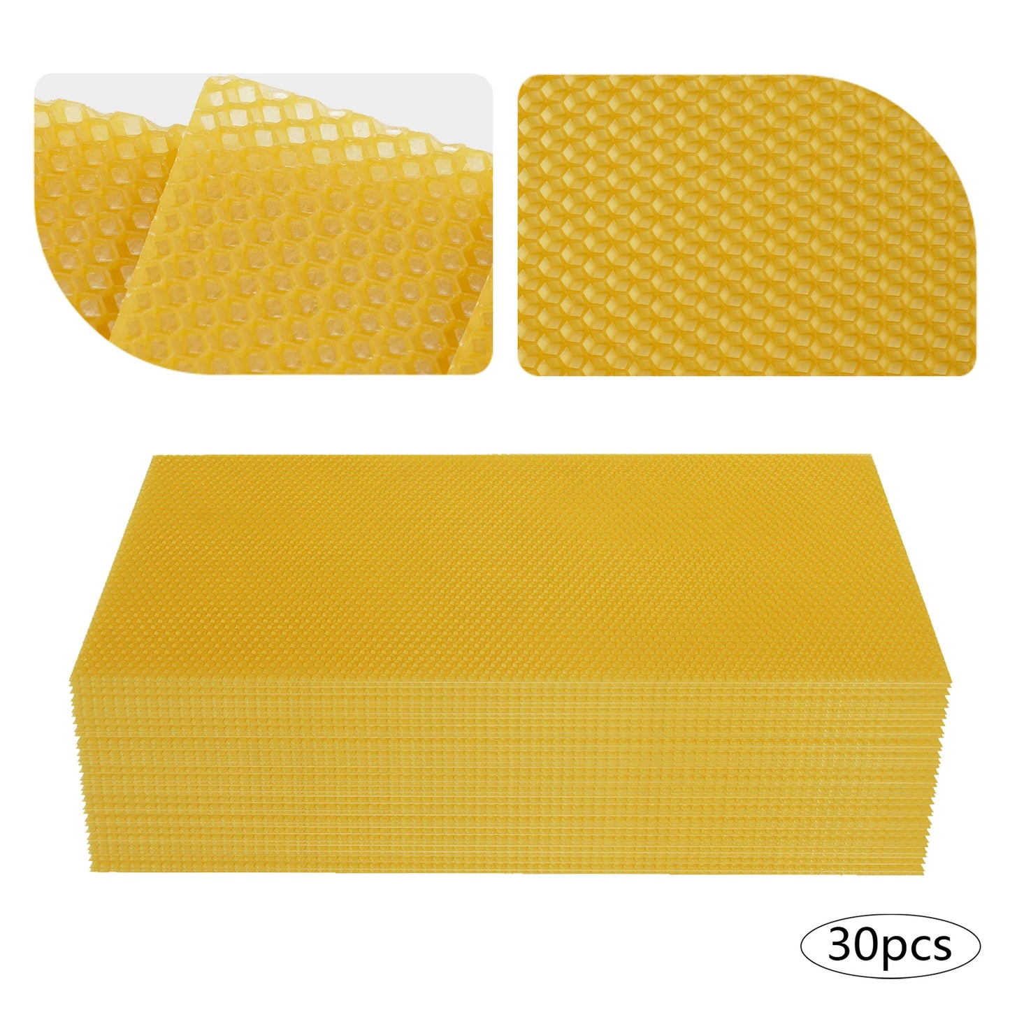 30-Pack Natural Beeswax Hive Foundations Beekeeper's Starter Kit 7.68x16.34" Beekeeping Sheets for Increased Honey Production