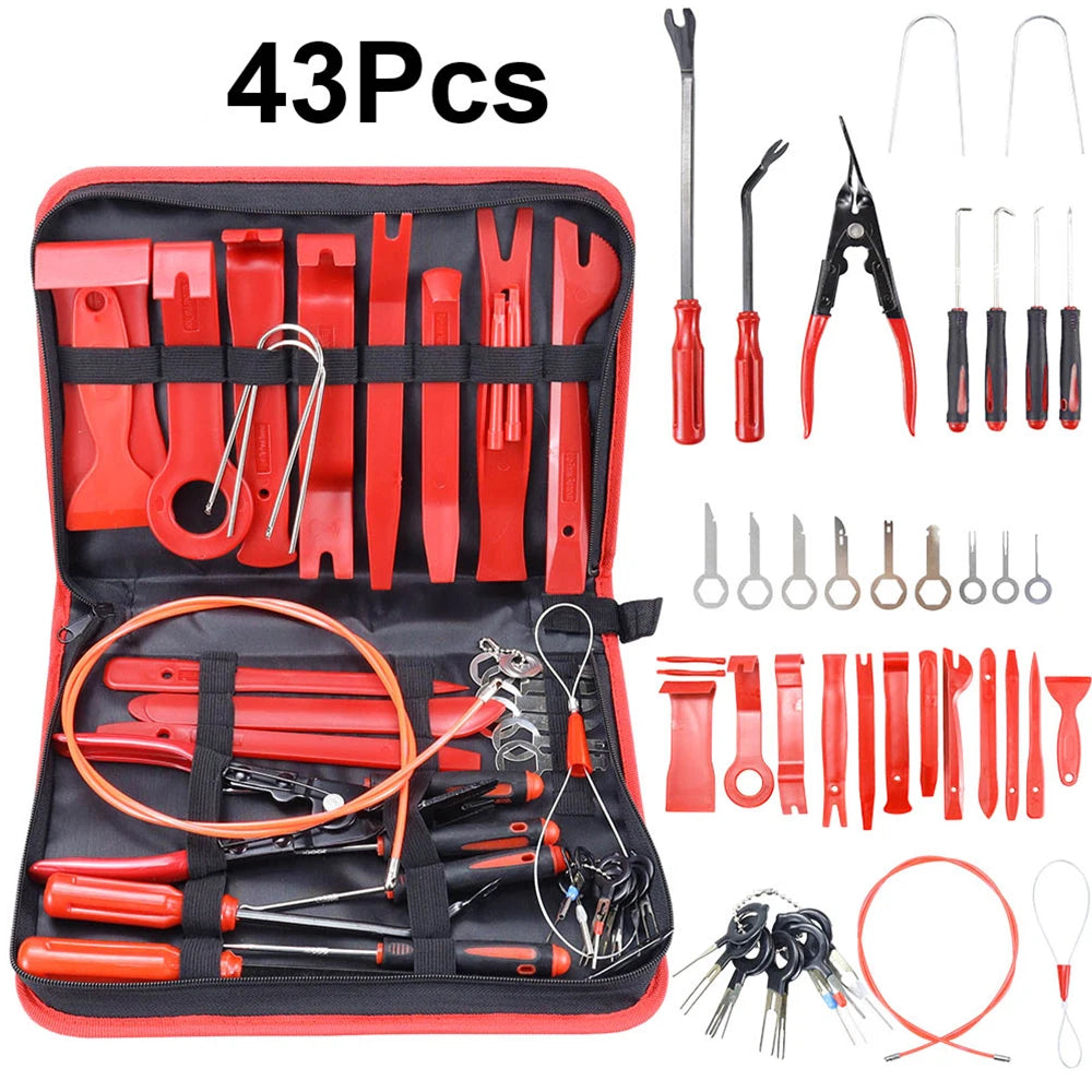 43-Piece Car Trim Removal Tool Set – Panel, Clip & Fastener Remover Kit with Crowbar