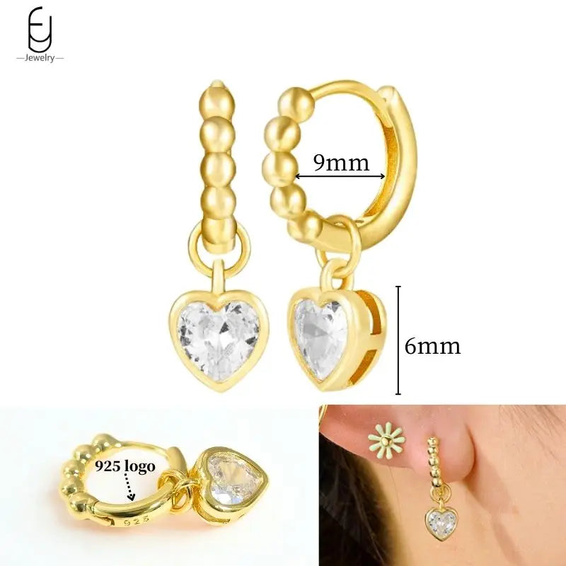 925 Sterling Silver Crystal Drop Earrings for Women - Heart & Flower Studs