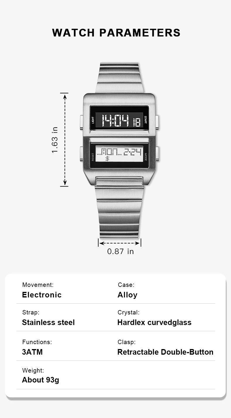 MEGIR Retro Cyberpunk Driver Electronic Watch for Men Sports Wristwatch with Electronic Movement Stainless Steel Strap 0324