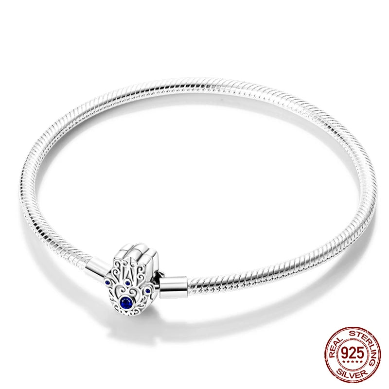 925 Sterling Silver Charm Bracelet – Star Moon Sun Four Leaf Clover Zircon | DIY Birthday Gift for Women (17-20cm)