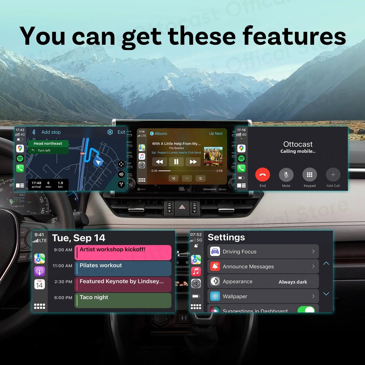 OTTOCAST Play2Video Express Wireless CarPlay & Android Auto Adapter — Streaming App Support