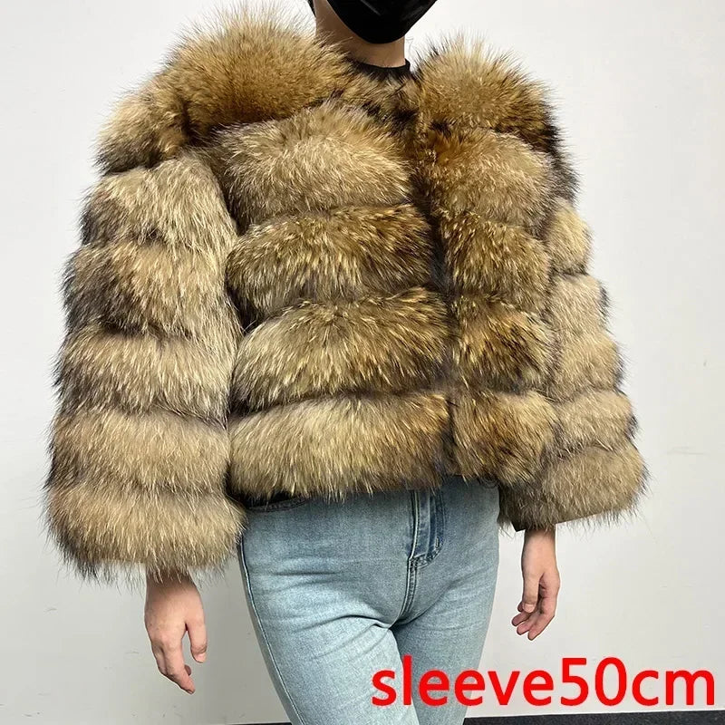 Women's Fox Fur Coat with Detachable Sleeves