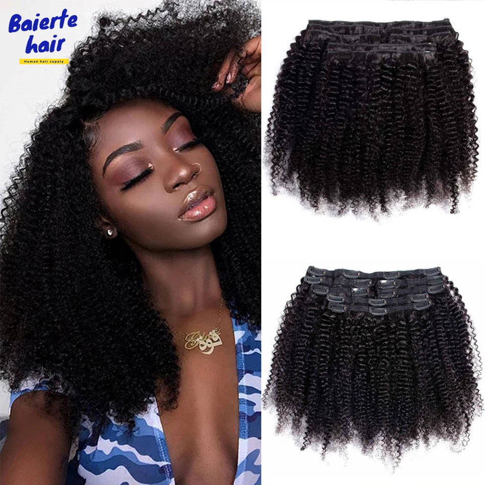 Afro Kinky Curly Clip in Hair Extensions Real Human Hair for Women Brazilian Kinky Curly Human Hair Clip in Extensions 8Pcs 120G