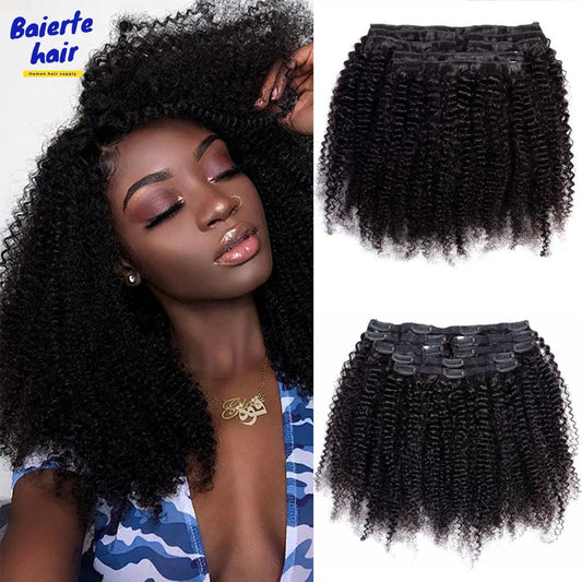Afro Kinky Curly Clip in Hair Extensions Real Human Hair for Women Brazilian Kinky Curly Human Hair Clip in Extensions 8Pcs 120G