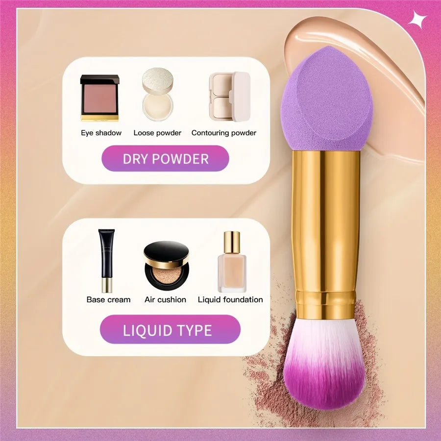 3 Pcs Double Ended Purple Makeup Sponge and Brush Set, Easy to Use, Portable Travel Set