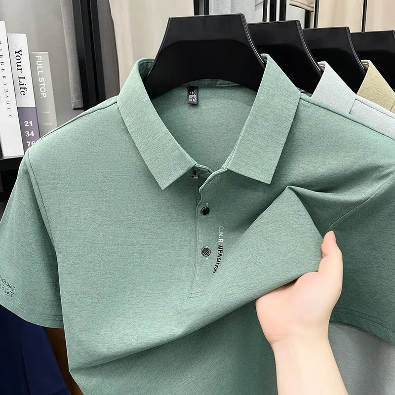 Men's Melange Polo Tee - Lapel Three-Button, Sleeve Graphic