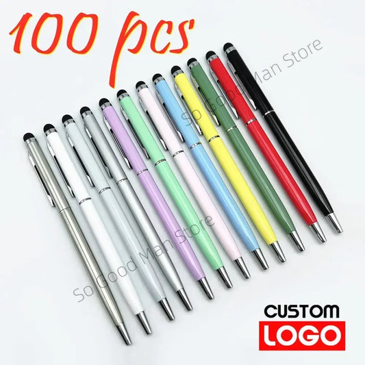 100 Pcs 13-Color 2-in-1 Metal Stylus Ballpoint Pen
