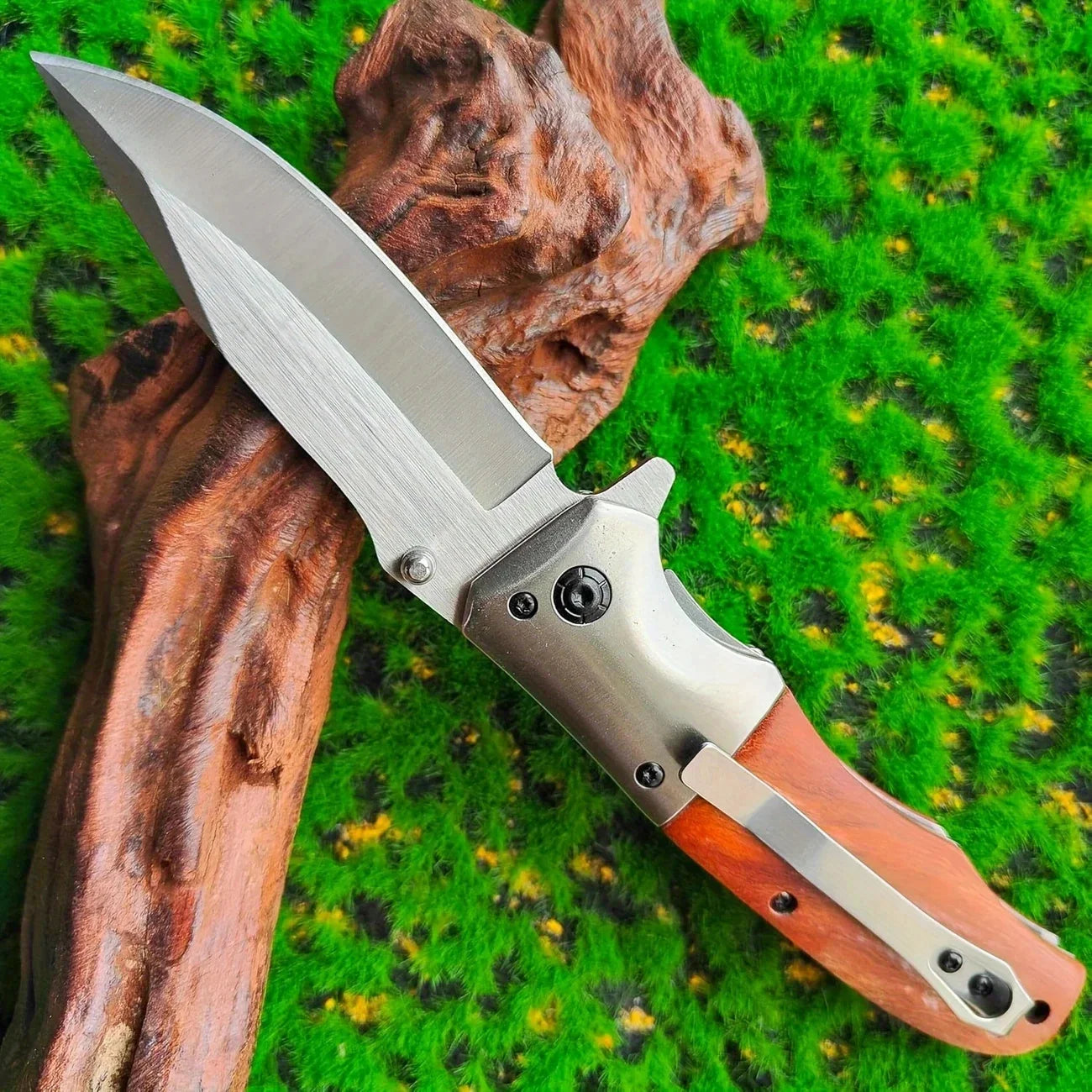 DOOM BLADE Portable Folding Knife - Stainless Steel Blade, Sharp V-Grind Edge & Spear Point Design, Lightweight Ergonomic Wood