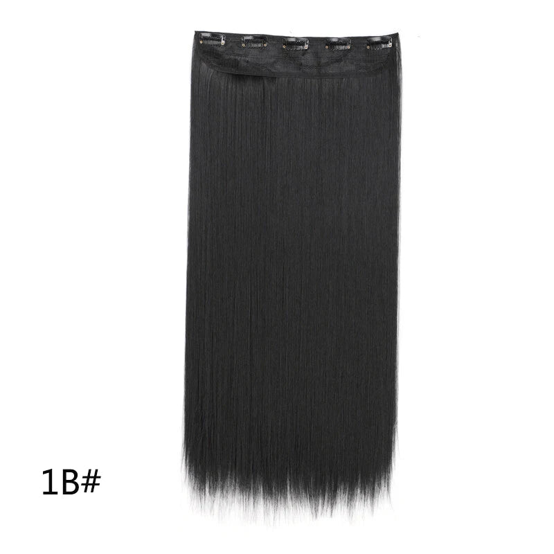 Synthetic 5-Clip One Piece Invisible Hair Extensions Long Straight 24Inch Heat Resistant Hairpiece for Women