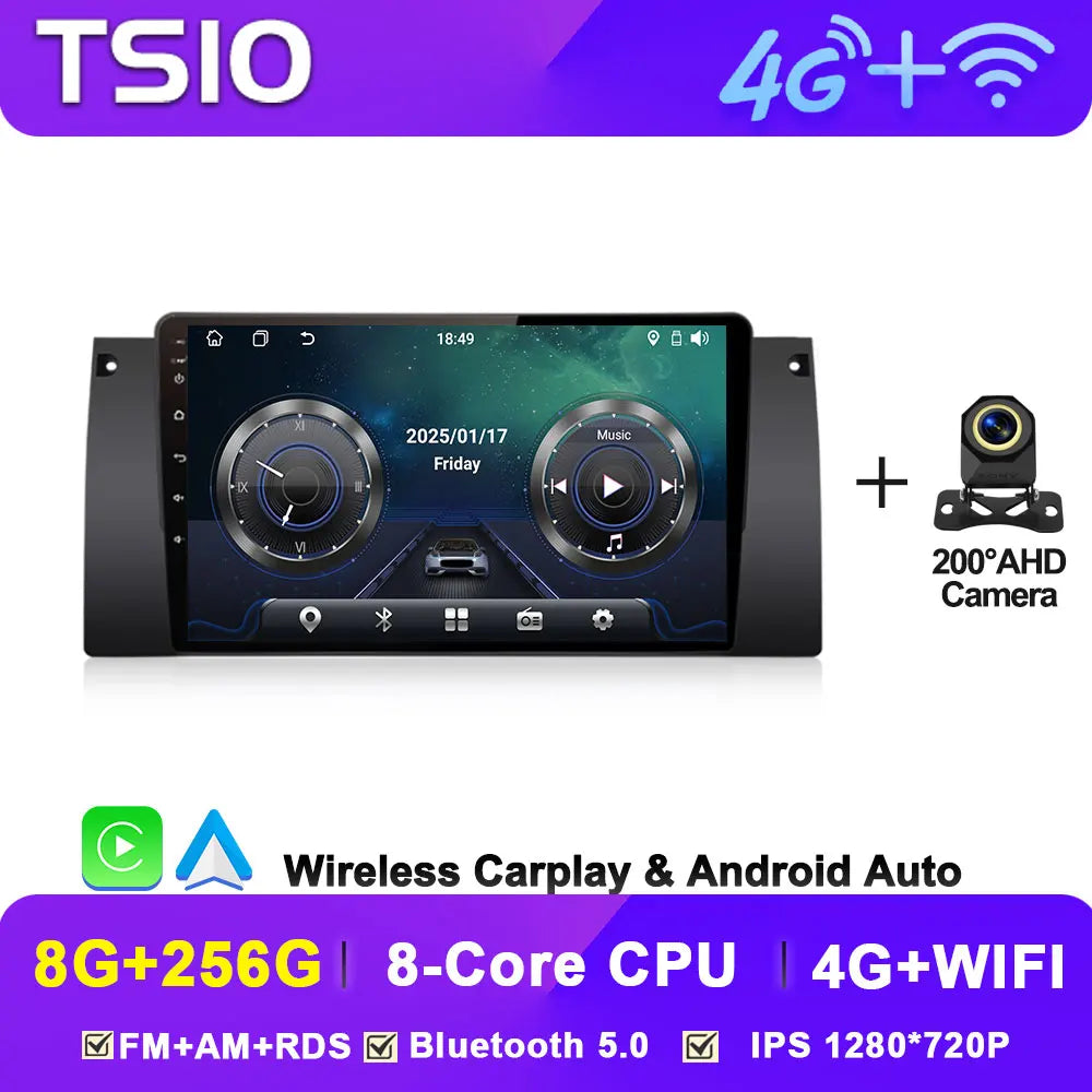 Android Car Stereo for BMW 5 Series E39 & X5 E53 (1995–2003) — Wireless CarPlay, Android Auto, 5G WiFi
