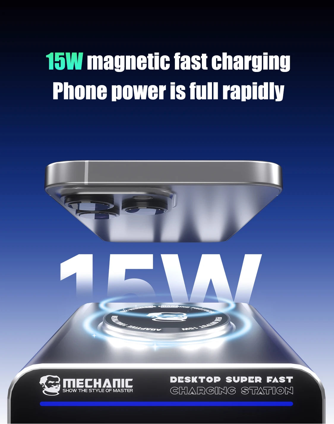 MECHANIC G-POWER Series 115W/160W Desktop Super Fast Charging Station Type-C USB Port 15W PD QC3.0 GaN Wireless Charging Support