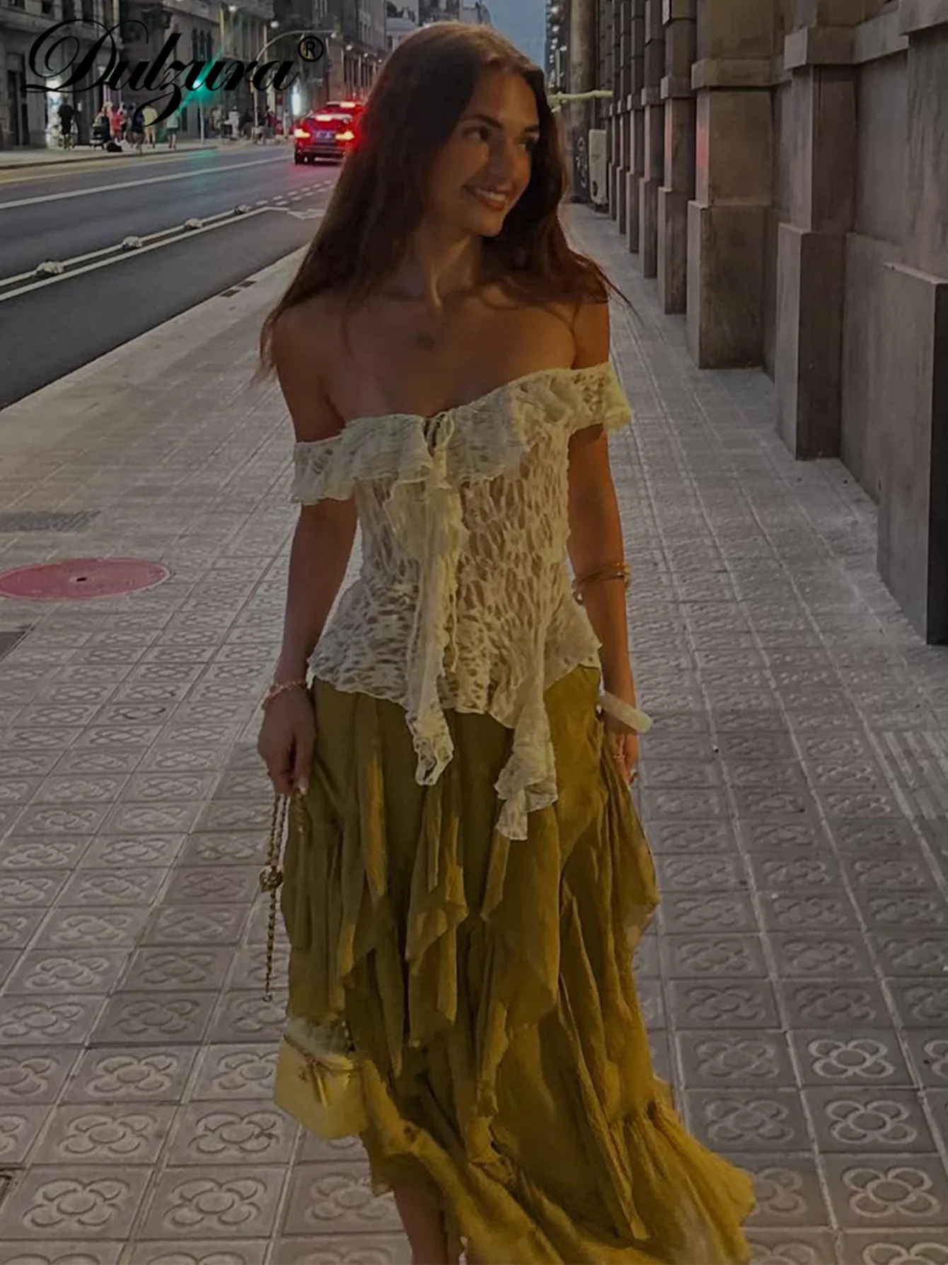 Dulzura 2026 Summer Fashion Sexy Off Shoulder Backless Lace See Through Top Ladies Casual Versatile Party Club Street Y2K Outfit