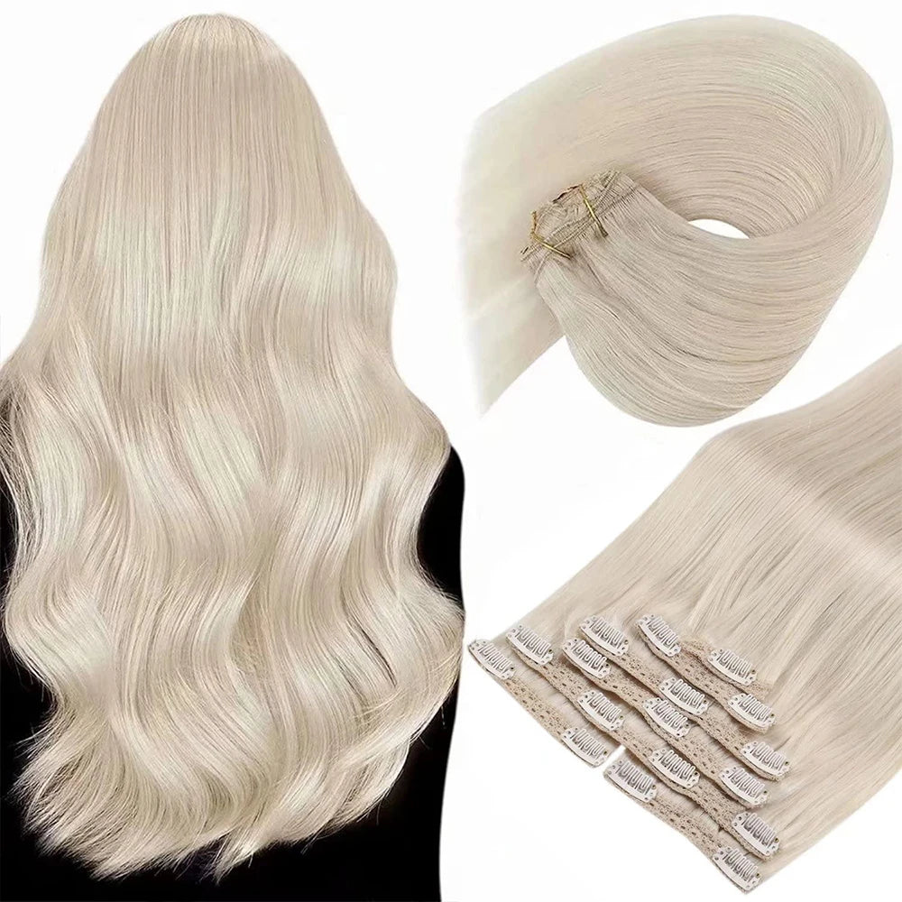 VeSunny Clip in Hair Extension Human Hair Balayage Natural Human Hair Extension Human Hair Clip Extension for Women