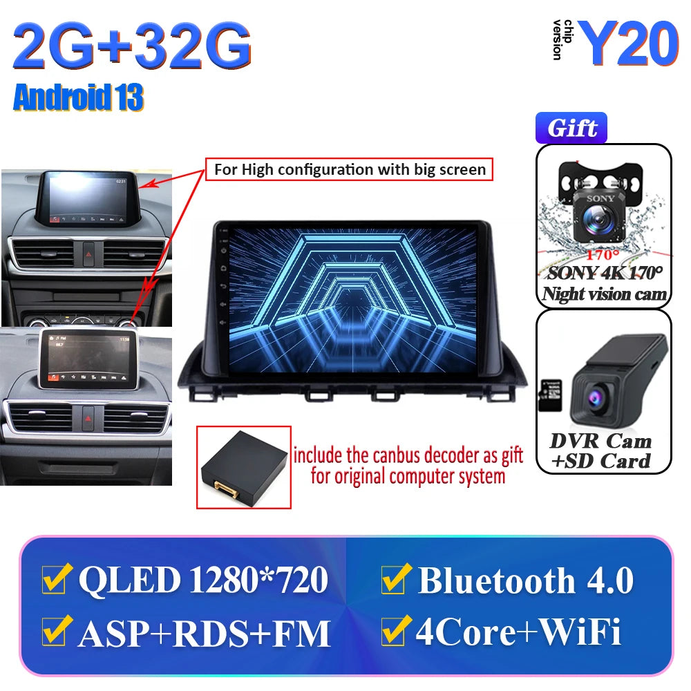 Car Multimedia Android For Mazda 3 Axela 2014-2017 2018 2019 Head Unit Player Navigation GPS Atuo Carplay WIFI 5G No 2din DVD BT