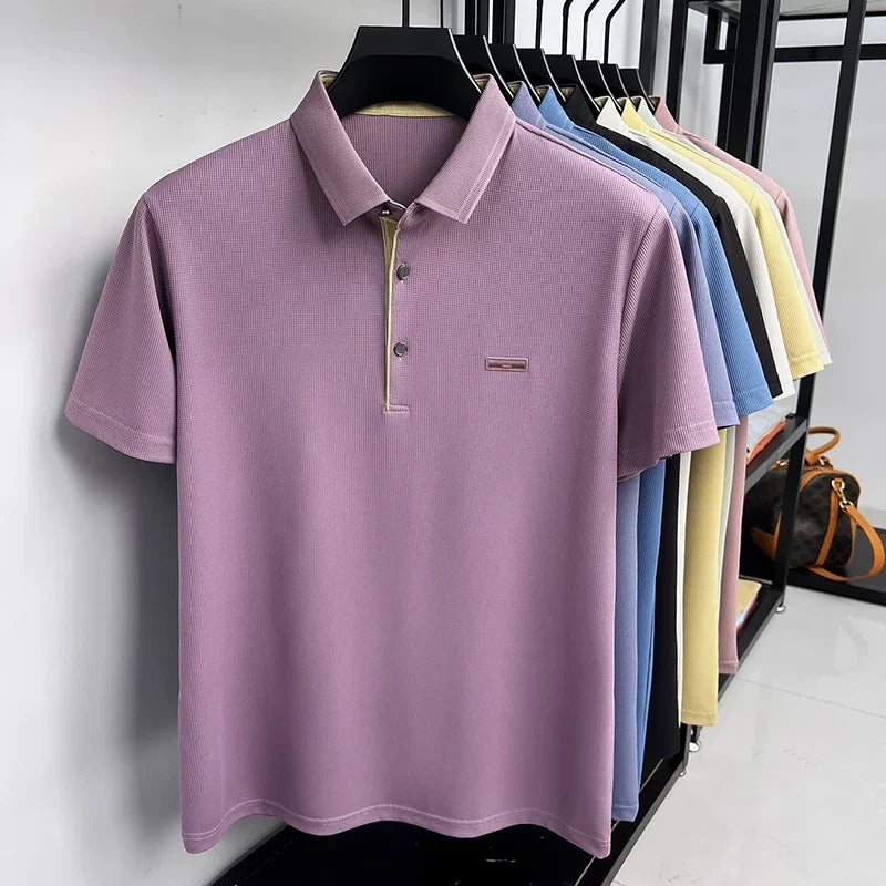 Men's Honeycomb Jacquard Polo - Breathable Mesh, Metal Buttons