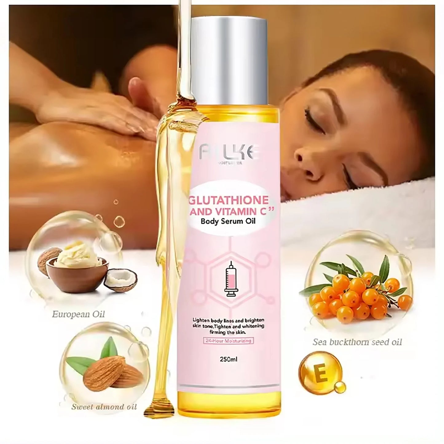 AILKE Glutathione & Vitamin C Brightening Skincare Kit – Whitening Body Lotion, Cream, Serum, Soap & Spa Oil Set