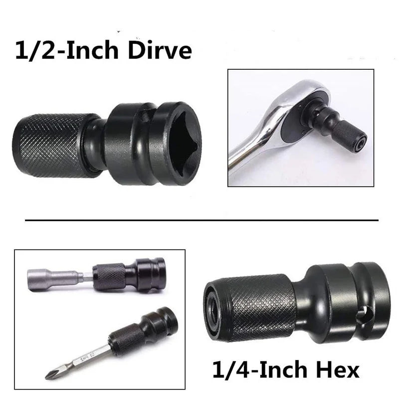 1/2 Square to 1/4 Hexagon Ratchet Sleeve Impact Wrench Sleeve Set Adapter Wrench Drive Converter Quick Release Tool