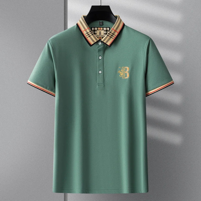 Summer men's fashion casual short sleeved polo shirt high-end boutique embroidered top comfortable and breathable lapel T-shirt