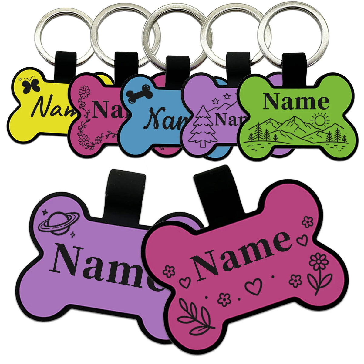 Silicone Bone Pet ID Tag - Double-Sided Engraved, Anti-Lost