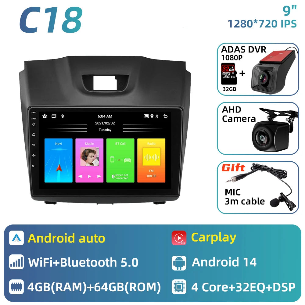 Car Multimedia For Chevrolet S10 Isuzu DMAX D-Max 2014 - 2018 Android Car Radio Player Carplay Auto GPS Navigation Stereo 2 Din