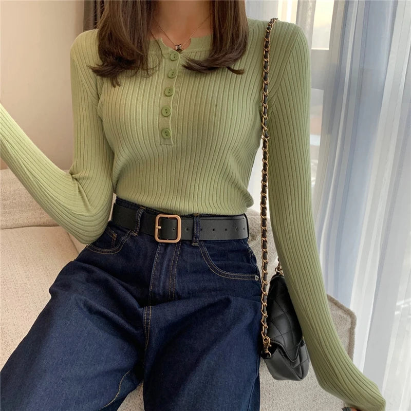 Women's striped button knit sweater — view 19 of 20