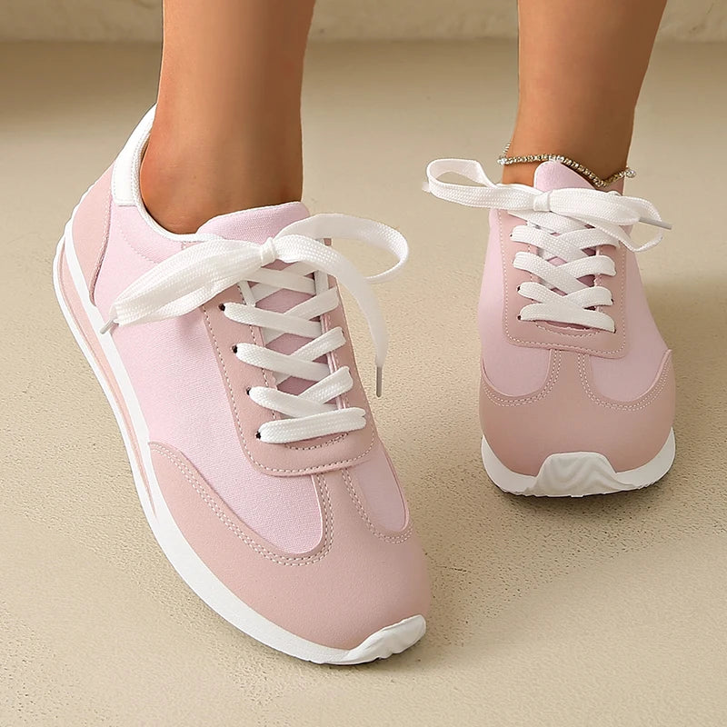 Patchwork Platform Sneakers for Women — Lightweight Lace-Up Sports Shoes, Plus Size